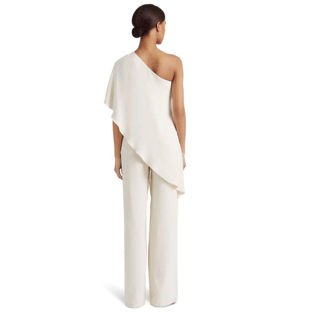 Lauren Ralph Lauren Cape One-Shoulder Jumpsuit in Cream, Size 10 Retail $265 - Picture 3 of 13